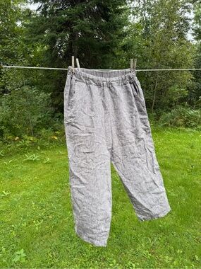 Women’s Gray Linen Straight-Leg Elastic Waist Pants